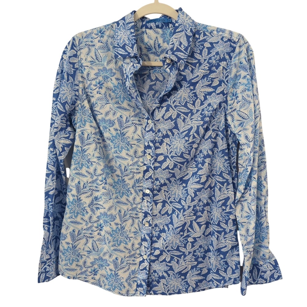 J McLaughlin Button Up Shirt Floral Blue size Small